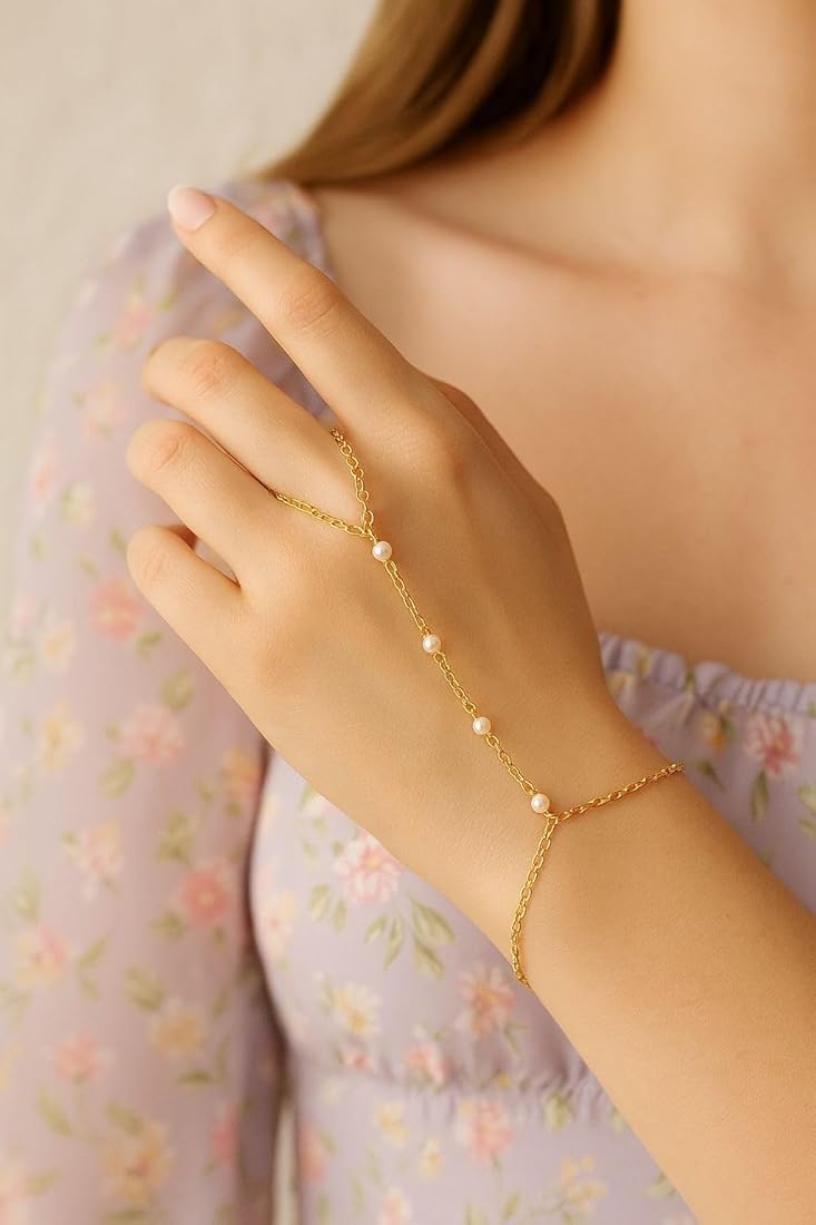 Minimal Gold Pearl Hand Chain